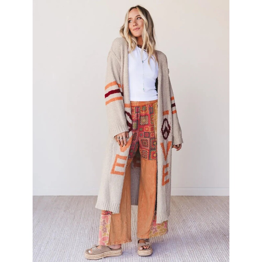 POL Clothing Groove in Love Duster Cardigan M Boho Chic 70s Retro Festival Folk